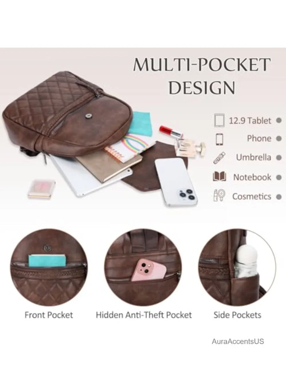 Women's Vegan Leather Convertible Backpack Purse with Detachable Strap